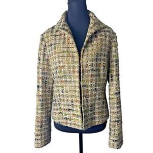 Lafayette 148 Boucle Tweed Cropped Jacket Women Small Wool Blend Multicolor Hook